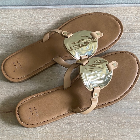 a new day Shoes - a new day, tan and gold sandals. Size 9.5.
